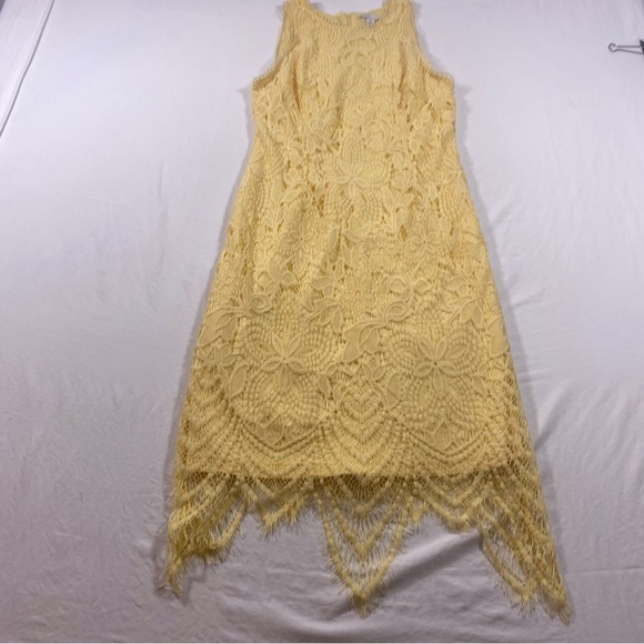Est 1946 Yellow Dress women’s 8 lace overlay sleeveless high neck Sheath zipper - Picture 6 of 7